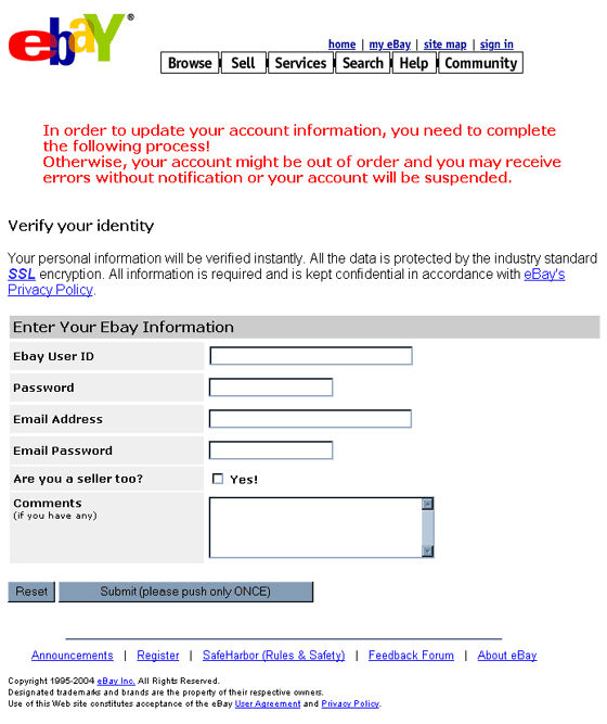 eBay Important Notice forged email