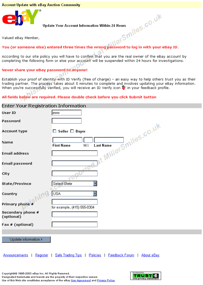 eBay Important Account Information